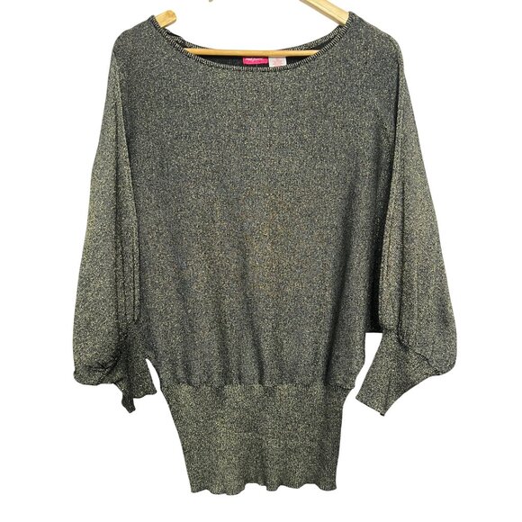 Red Paint Women Metallic Gold Gray Large Knit Sweater  Cotton & Lurex Sparkly - Picture 1 of 16